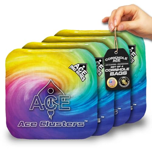 CornholeAce Ace Clusters | Rainbow (Set of 4 Bags) | ACE Pro Stamped | Professional Cornhole Bags | Cluster Pad Technology | Dual Sided Slick Stick All Weather