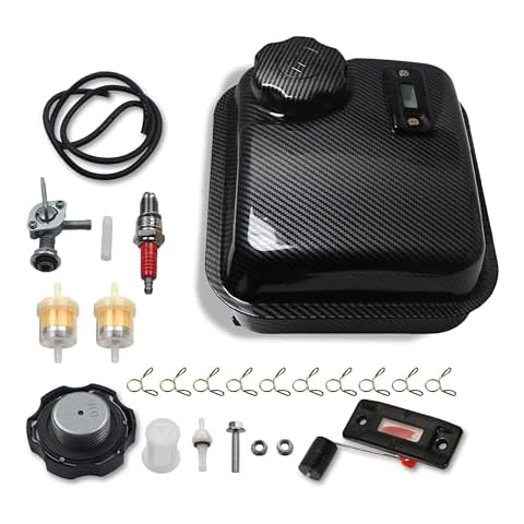 Upgrade Gas Fuel Tank with Fuel Level Gauge fit for Predator 212cc hemi engine, GX160/GX200 Engines, for Coleman CT200U, BT200X, Baja Warrior, Massimo Mini Bikes & Go Karts（Carbon fibre Pattern) Cover