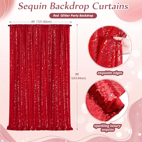 Image of Red Sequin Backdrop Curtains-2 Panels 4FTx8FT Red Backdrop for Valentines Day, Glitter Party Decorations Background Drapes for Wedding Birthday Anniversary Graduation Photo Booth Decor