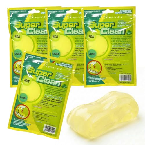 Deaelf 4PCS Car Cleaning Gels, Universal Automotive Air Vent Dust Cleaning Putty, Reusable Auto Interior Detailing Slime Supplies, Fit for Dashboards, Cup Holders (Yellow)