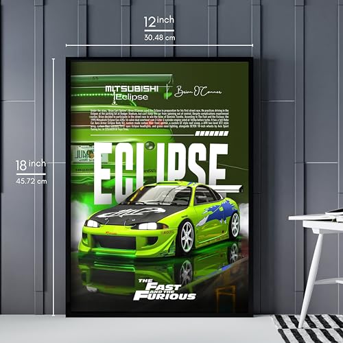 Image of Posternet MITSUBISHI Eclipse Wall Poster Frames | 12x18 inch | Fast and Furious Themed JDM Cars | Hanging Wall Artwork Frames for Living Room, Bedroom, Office and Etc