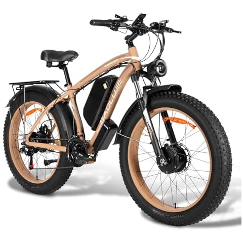 BAOLUJIE Electric Bike for Adults,Ebike with 1000W+1000W Dual Motor,E Bike with 48V 20AH Battery, 30MPH Commuting Electric Bike, High Brushless Gear Motor,Electric Bicycle for Adults 21 Speed (Khaki) Cover