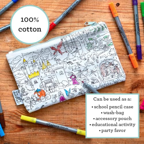 Image of eatsleepdoodle DIY Coloring Fairy Tale Pencil Case for Kids with 10pcs Washable Markers, Reusable Art Supply Organizer, Fun Arts & Crafts Activity for Boys & Girls, Creative Gift Idea for Ages