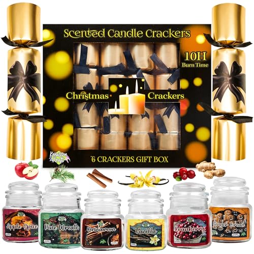 KreativeKraft Christmas Crackers con Mini Lusso Set Candele Profumate Pacco da 6