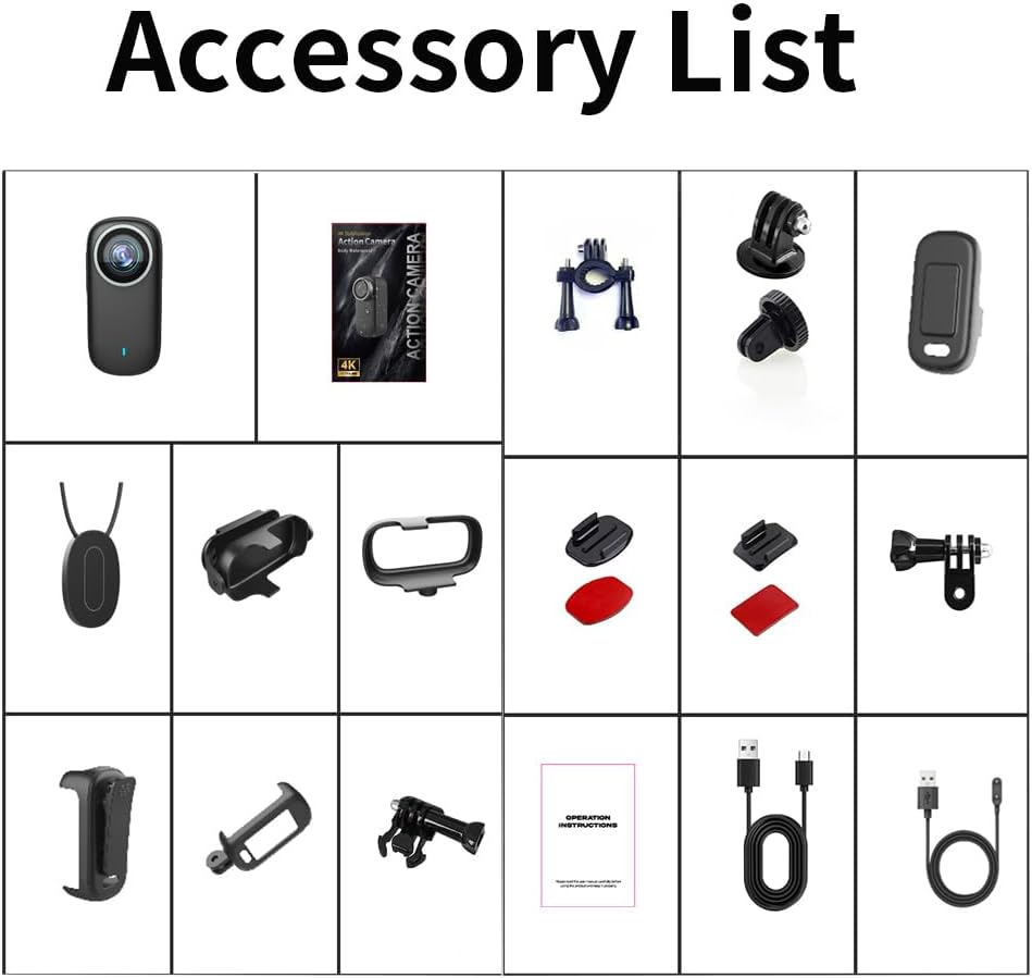 4K Mini Action Camera, with 1.5" Screen Included 64GB, with 360°Rotatable Clip & Magnetic Clip, 180 Minutes for Recording, IP65, Traveling, Pet Walking and Outdoors Activities JS-10B-A