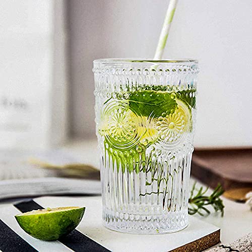 Image of MDLUU Embossed Water Glasses, Romantic Glassware, Vintage Drinking Glasses, Glass Tumblers for Juice, Beverages, Cocktail, Capacity 12.5oz /370ml, Set of 4