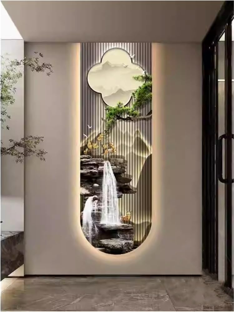 3D Wall Art Decor with Led Lights, LED Decorative Painting, Creative Landscape Wall Sculptures, Modern Tree River Water Art for Living Room Bedroom Office(C) - Image 2