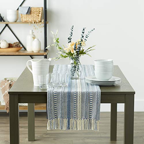 image for DII Farmhouse Braided Stripe Table Runner Collection, 15x72 (15x77, Fr