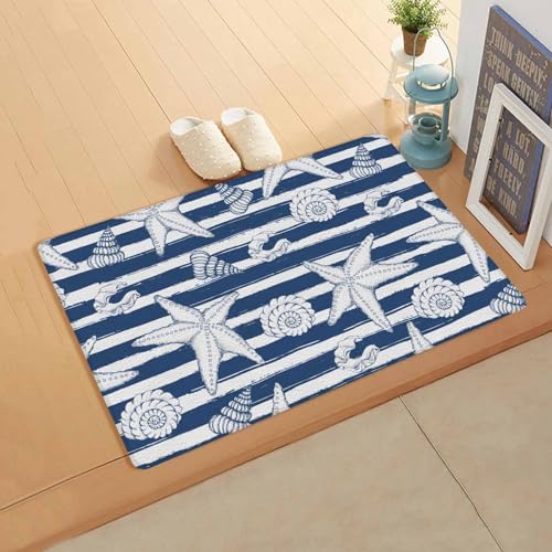 Stripes Conch Starfish Kitchen Bath Door Mat Cushioned Runner Rug,Washable Welcome Floor Sink Antifatigue Mat,Waterproof & Non-Slip Comfort Standing Doormat,Ocean Shell Geometric Nature 20