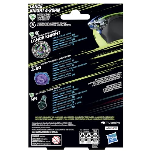 Image of Beyblade X Lance Knight 4-80HN Starter Pack Set with Defense Type Right-Spinning Top and Launcher; Battling Top Toys for 8 Year Old Boys and Girls