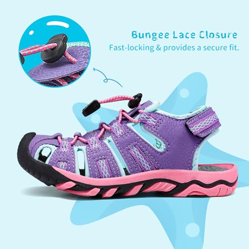 Dream Pairs 160912-K-LAVENDER B.B FUCH-SZ-4 Boys Girls Summer Outdoor Athletic Sport Sandals Walking Hiking Hook And Loop Adjustable Multicolor thumb #1