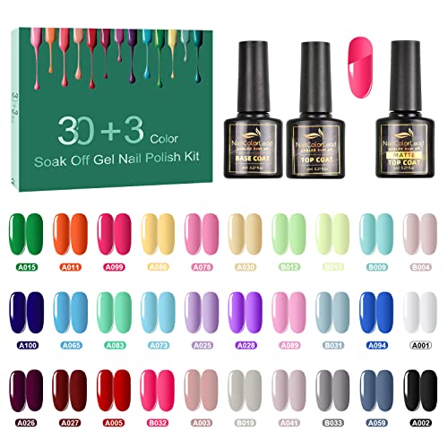 Tormay 33 Stück UV Nagellack, Schellack Nagellack mit Base Coat, Matt & Glänzende Top Coat,Nagel Kunst Farbgel Set,8ML