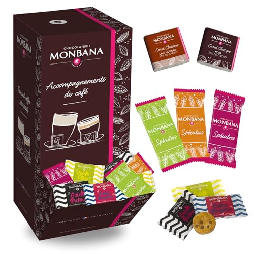 MONBANA | Assortiment 150 mini-biscuits et carrés de chocolat | A offrir ou à Partager autour d'un café ou d'une boisson gourmande | Idée cadeau gourmand