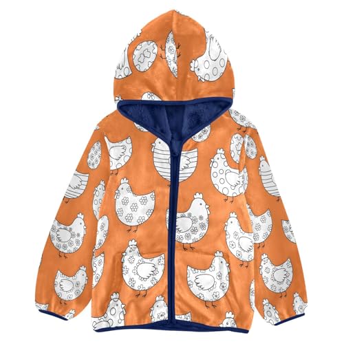 Chicken Eggs Pattern on Orange Toddler Fleece Jacket Girl Boys Hooded Fleece Jacket Coat Warm Outwear Zip-up 3-10T