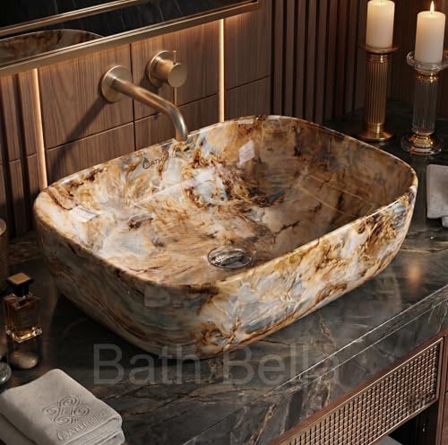 Image of Designer Ceramic Wash Basin For Bathroom | Over Counter Bathroom Basin | Counter Top Bathroom Sink | Wash Basin For Restaurant, Hotel (18 x13 x 5 Inch) (137)