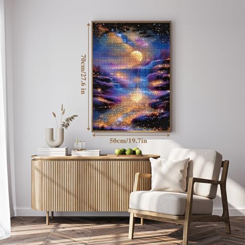 Puzzle de paisaje de cascada fantástica para adultos 1000 piezas, puzzle escénico de río y luna, naturaleza, arte de noche estrellada, puzzle desafiante como decoración del hogar miniatura 6