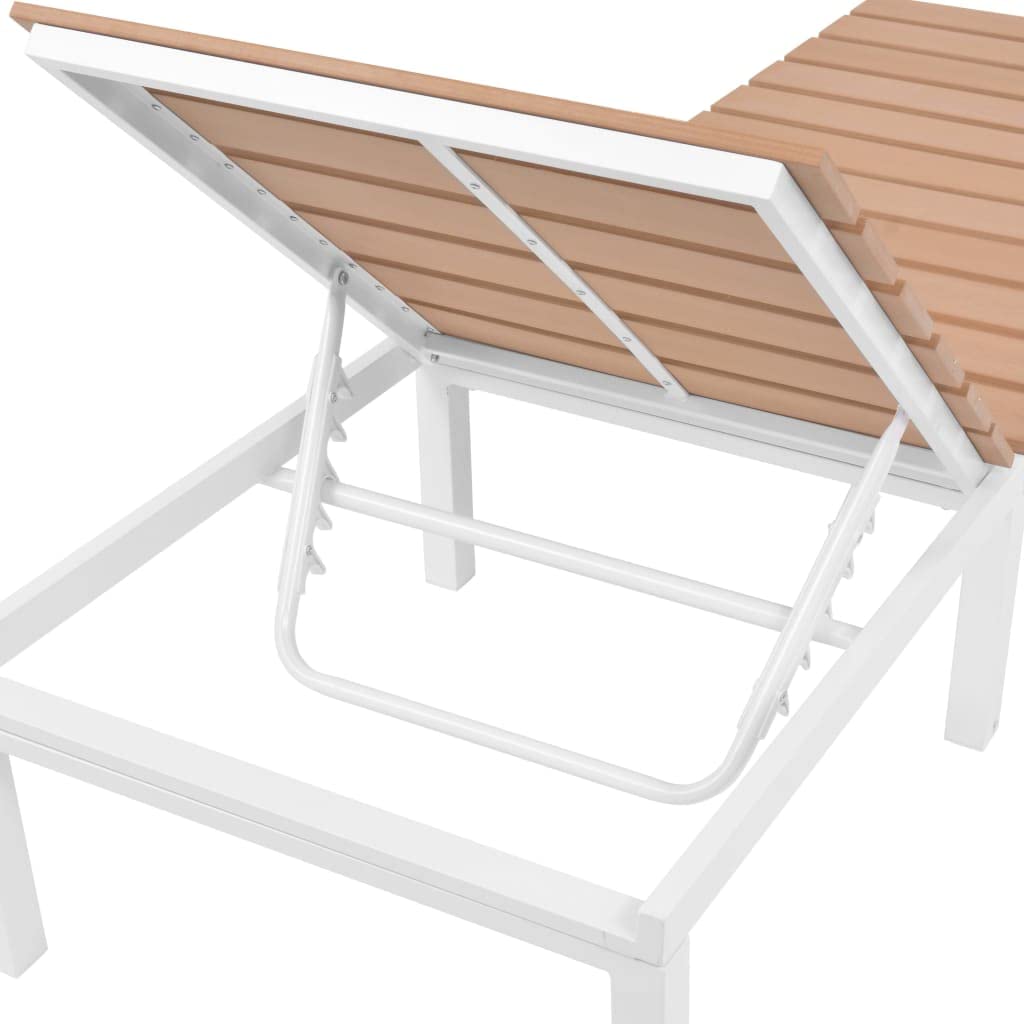 Leżak aluminiowy i WPC brązowy regulowany z 5 pozycjami, odporny na warunki atmosferyczne i ergonomiczny, idealny do ogrodu, na taras, balkon, basen i relaks na świeżym powietrzu