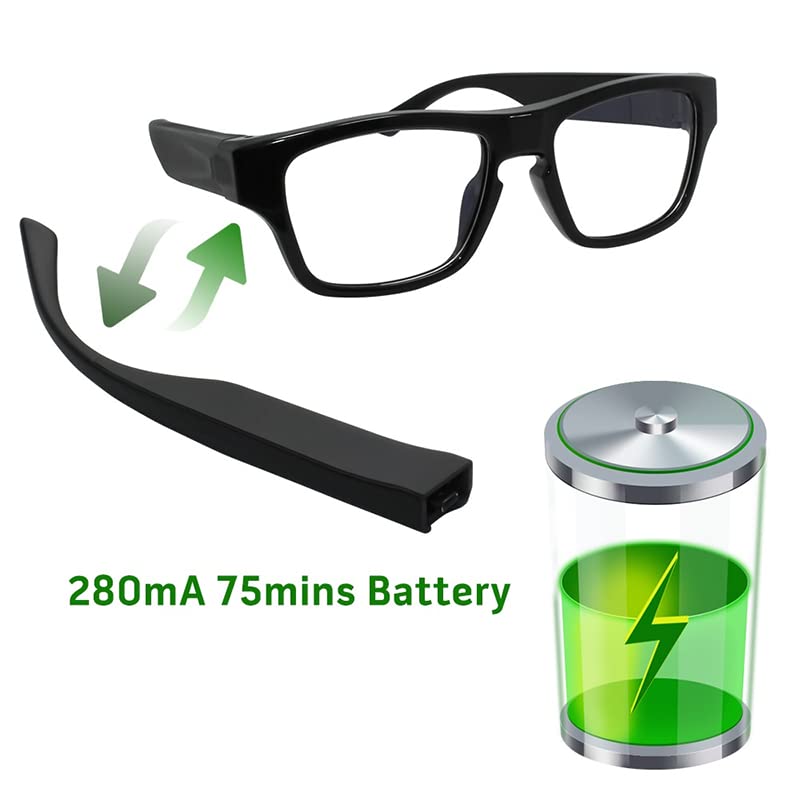 TECHNOVIEW WiFi Glasses with detachable battery leg and battery charge indicator.
