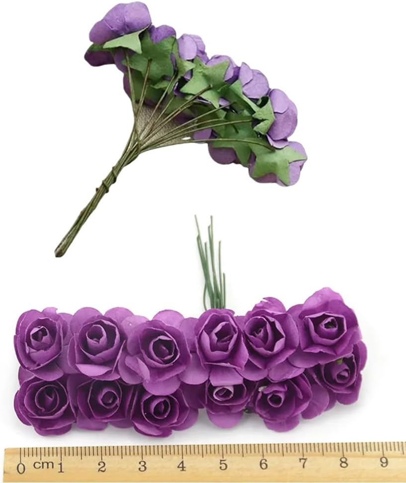 144 Pcs Artificial Mini Fake Rose Flower, Handmade Small Paper Flowers for Crafts Wedding Bouquet Mini Paper Flowers with Stems for DIY Crafts Gift Wreath Scrapbooking HairClips Decoration(Red) - Image 8