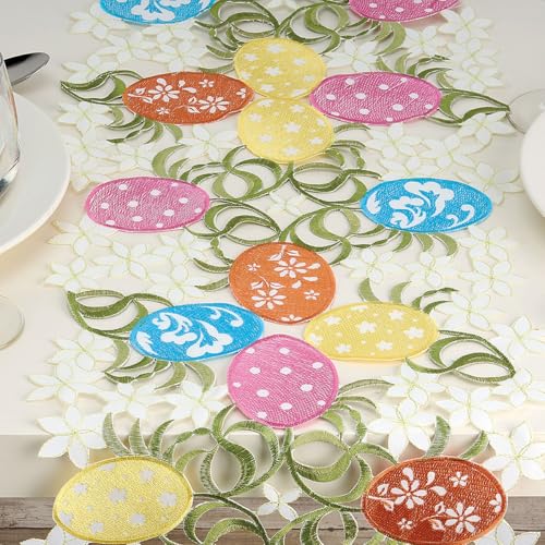 Current-Easter-Egg-Table-Runner-13-x-72-Inch-Easter-Indoor-Outdoor-Dining-Decorations-Embroidered-Home-Decor-Holiday-Centerpiece-Machine-Washable-Polyester Current Easter Egg Table Runner 13 x 72 Inch Easter Indoor Outdoor Dining Decorations Embroidered Home Decor Holiday Centerpiece Machine Washable Polyester