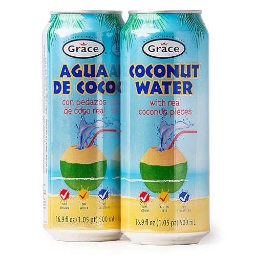 Grace Coconut Water Can with Real Coconut Pieces - 2 Pack 500ml - Agua de Coco