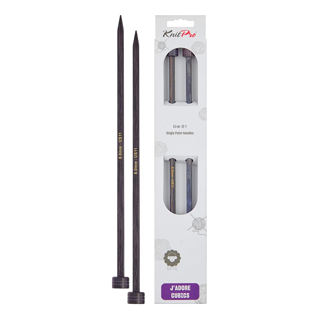 KnitPro J’Adore Cubics Single Pointed Needles 14" (35cm), Lavender, 8.00mm