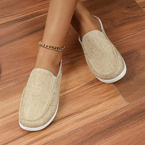 Women Canvas Slip On Lightweight Mule Sneaker,Summer Fashion Open Back Flats Walking Shoes Closed Round Toe Low Top Casual Loafer Comfort Walking Shoes4