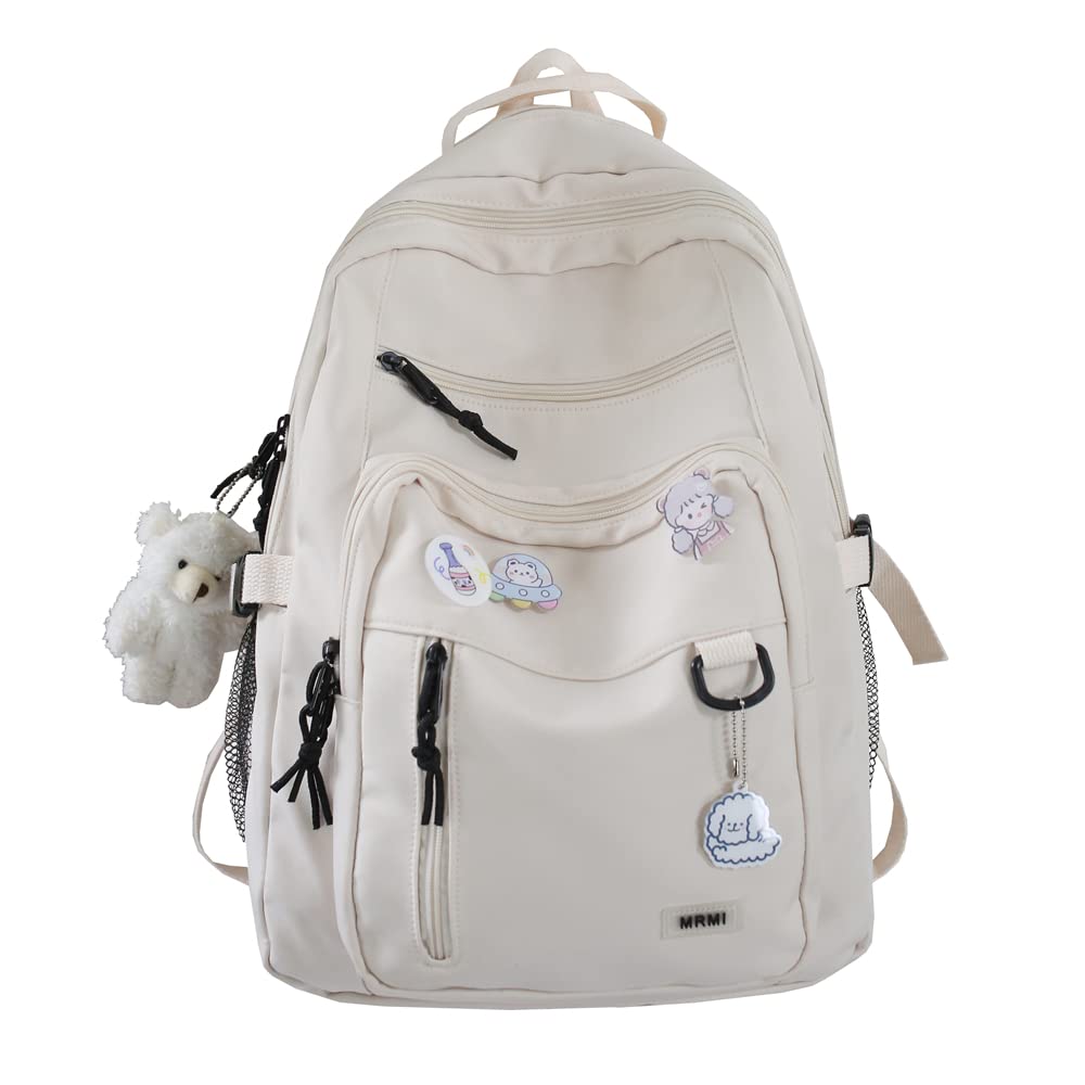 Cute Girls Plush Pendant Backpack, Kawaii School Backpack with Pin and Accessories, Aesthetic Elementary Kids Book Bags