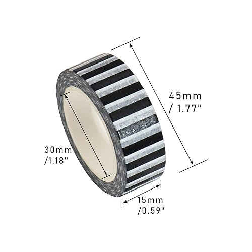 Miniatura 2 de MEI YI TIAN Juego de 3 cintas Washi de rayas negras, etiquetado de papel decorativo, cintas adhesivas para bricolaje, decoración de diario,