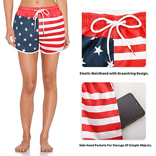 Women's Swim Shorts with Liner Summer Floral Board Shorts with Pockets Drawstring Swimwear Casual Beach Bottoms3