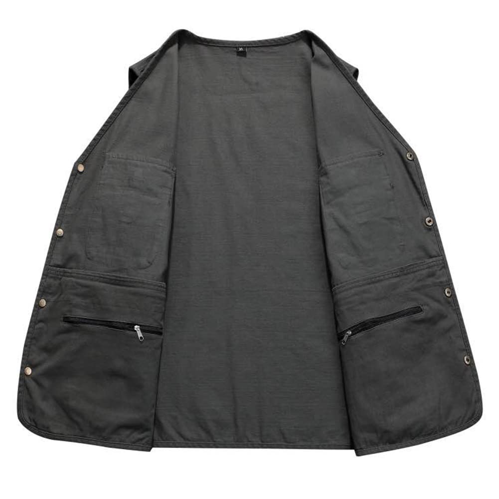 Anglerweste Arbeitsweste Herren Sommer Outdoorweste mit Taschen Funktionsweste Ärmellos Wanderweste Jagdwesten mit Druckknopf, Dunkelgrün, 3XL