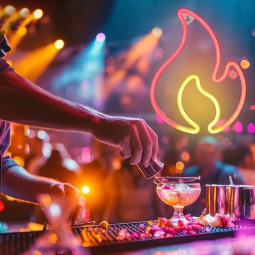 Image of Flame Neon Sign Flame Led Light Sign for Wall Decor Hanging Flame Shaped Light USB or Battery Powered Fire Neon Sign for Kids Boys Room Party Bar Birthday
