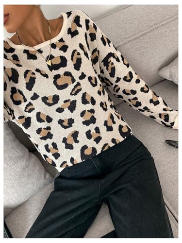 MakeMeChic Women's Leopard Print Open Back Crew Neck Long Sleeve Y2K Pullovers Sweater3