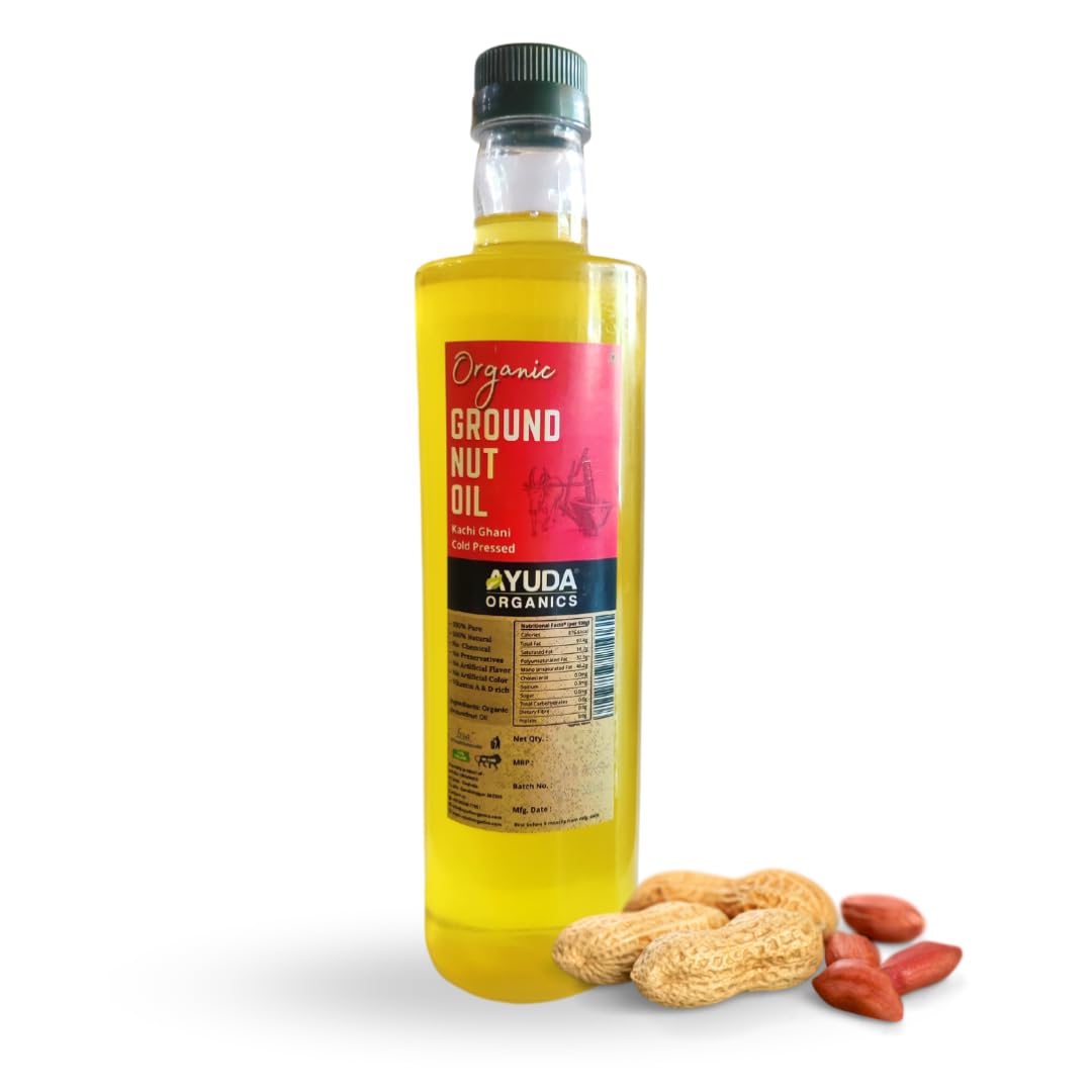 Ayuda Organics Groundnut Oil I Pure, Natural & Organic Peanut Oil I Kachi Ghani Cold Pressed I Virgin, Double Filtered I Moongphali Tel I No GMO I for Healthy Cooking, Skin Glow & Hair Growth (1 Ltr)