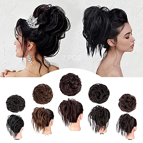 Isaic Messy Hair Bun Hair Piece for Women 2PCS Synthetic Curly HairPiece Extensions Scrunchies Tousled Updo Ponytail Hair Accessories