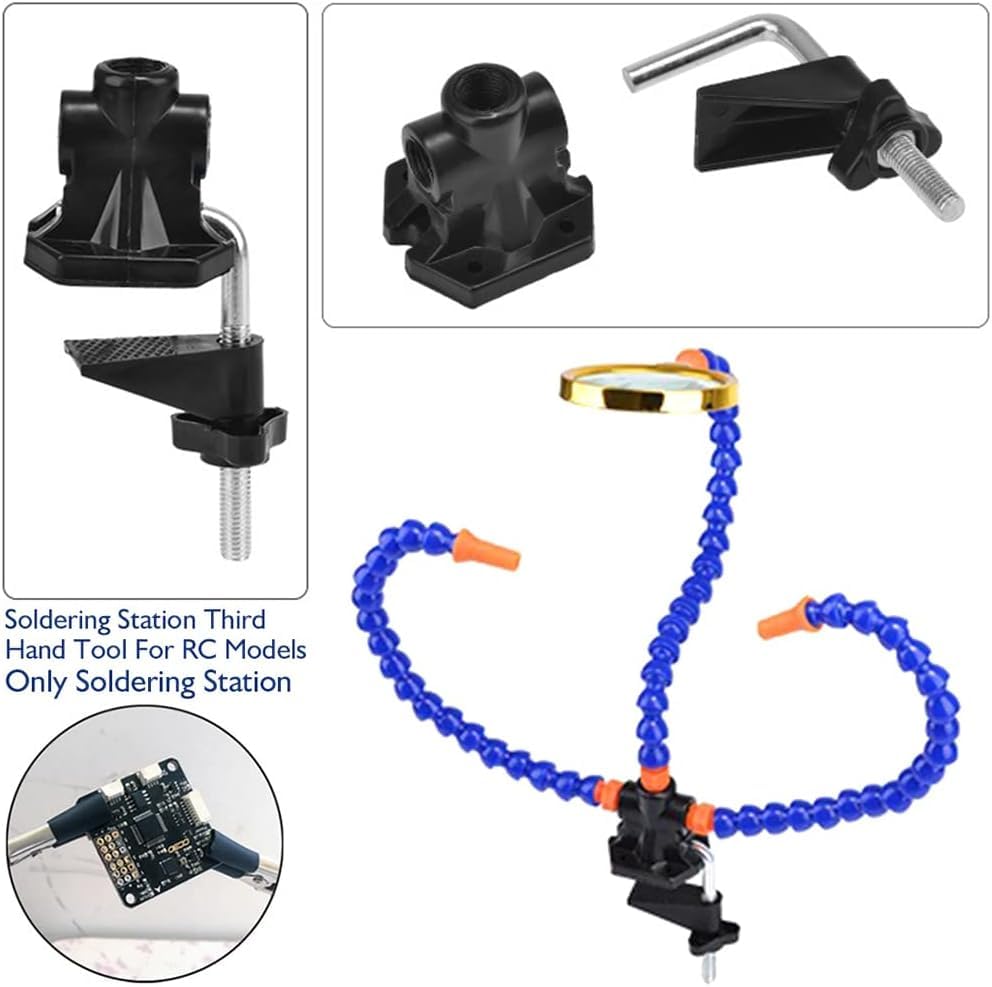 Image of Inditrust Soldering Helping Hands Clamp with 3 Flexible Alligator Clip Arms, Third Hand Soldering Tool, PCB Holder Vise Table Clamp for Electronics Repair, DIY & Craft Work