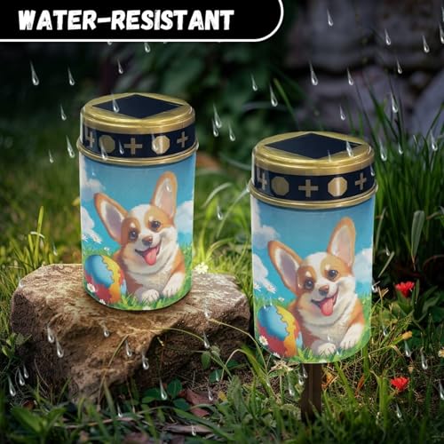 Image of Sweet Corgi Light for Prayer Cemetery Solar Lights for Grave Cemetery Decor Candle Lamp Waterproof Solar Power Light Eternal Lights for Graves Cemetery Memorial Gift 2 PCS