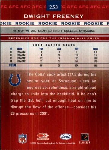 2002 Leaf Rookies and Stars Football Rookie Card #253 Dwight Freeney