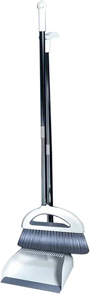 Broom and Dustpan Combo for Office, Broom and Dustpan Set for Home, Long Handle Broom with Upright Standing Dustpan, Indoor & Outdoor Sweeping