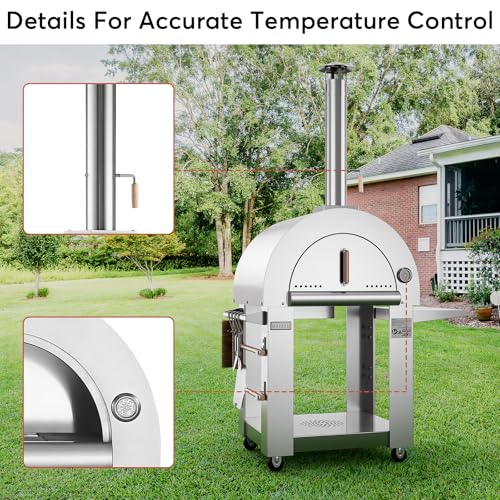 Image of Empava Woodfire Pizza Oven Outdoor with Side Shelf and Wheels, Artisan Grill for Backyard, Patio, Camping, in Stainless Steel, 46 Inch
