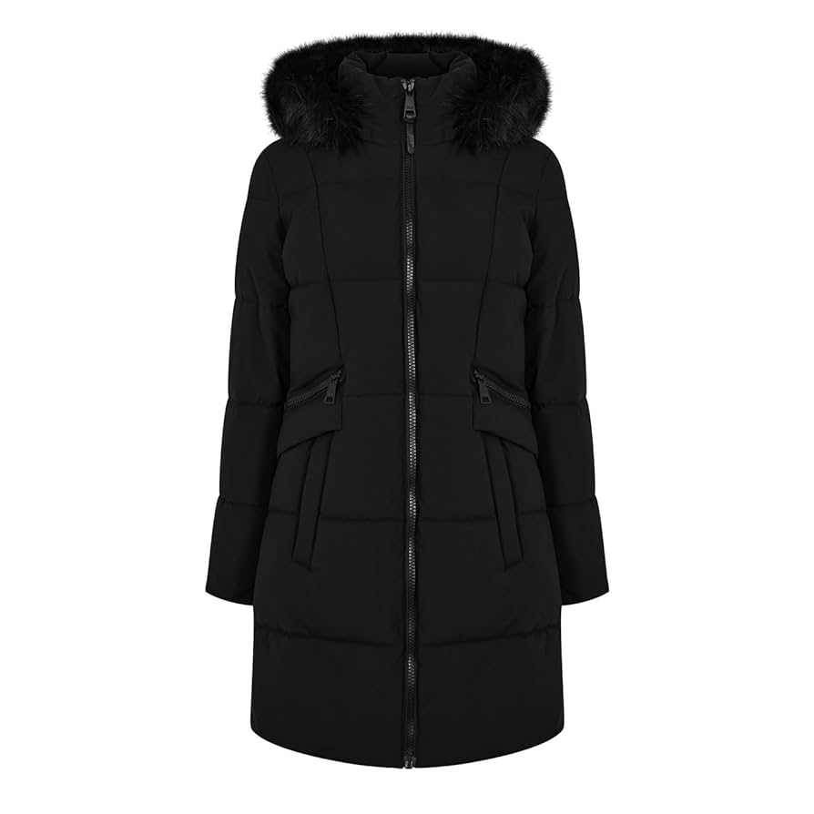 DKNY Women's Faux-Fur Trim Hooded Puffer, Black, Small DKNY Women's Faux-Fur Trim Hooded Puffer, Black, Small