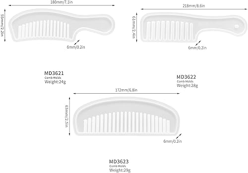Miniatura 7 de 3 moldes de resina para peine de resina, moldes translúcidos para peine de cabello de dientes anchos, juego de moldes para bricolaje para