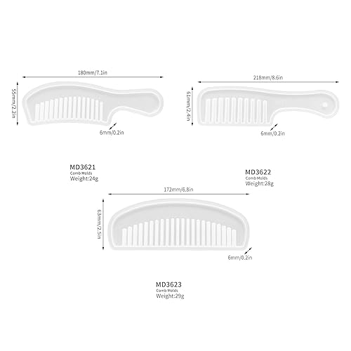 Miniatura 6 de Peine de resina de fundición de resina translúcida de dientes anchos para el cabello, juego de 3 piezas para hacer joyas de bricolaje