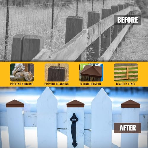 Image of VIVIDA 4x4 Aluminum Post Caps(Actual 3.5 inch x 3.5 inch), Metal Fence Post Caps with Waterproof Matte Powder Coated, for Wooden Fence, Deck, Mailbox, Patio, Screw & Driver Bit Included, Brown, 12 Pack