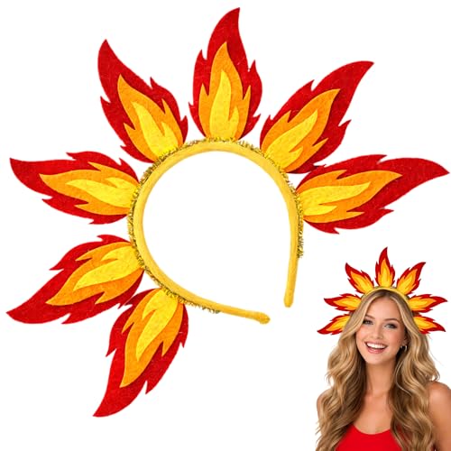 Xicer Fire Headband Flame Crown for Women 12.2x9.4in Sun Flame Headband for Costume Accessory Multicolor Fire Headpiece for Festivals Parties Cosplay Stage Performance & Dress Up Events