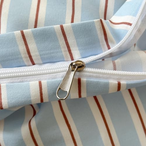 Image of VM VOUGEMARKET Light Blue & Coffee Striped Duvet Cover Set Twin XL,Soft Washed Microfiber Striped Bedding Set,Fresh Casual Neutral Aesthetic Comforter Cover for Girls Boys-68 inchx90 inch