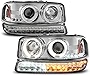 AKKON - For 1999-2006 GMC Sierra | Yukon Replacement LH + RH Halo Projector Head Lights + LED Bumper Lights Pair