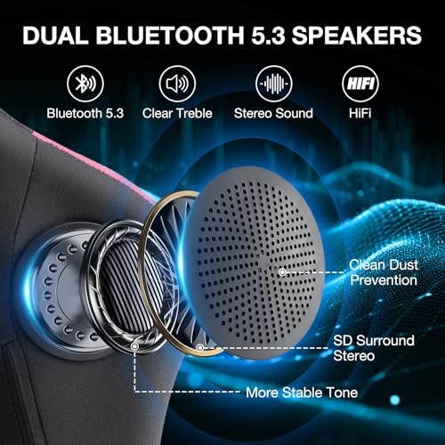 HOFFREE Gaming Chair Computer Chair Fabric with Speakers Massage Game Chair with Footrest Bluetooth Ergonomic High Back Gamer Chairs with Lumbar Reclining Gaming Chairs for Adults Pink and Black の商品画像 4