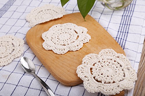 Phantomon Doilies Crochet Cotton Lace Round Handmade Coasters Small Doilies Cloth 4 Inch, Pack Of 4 (Beige) #TOP5