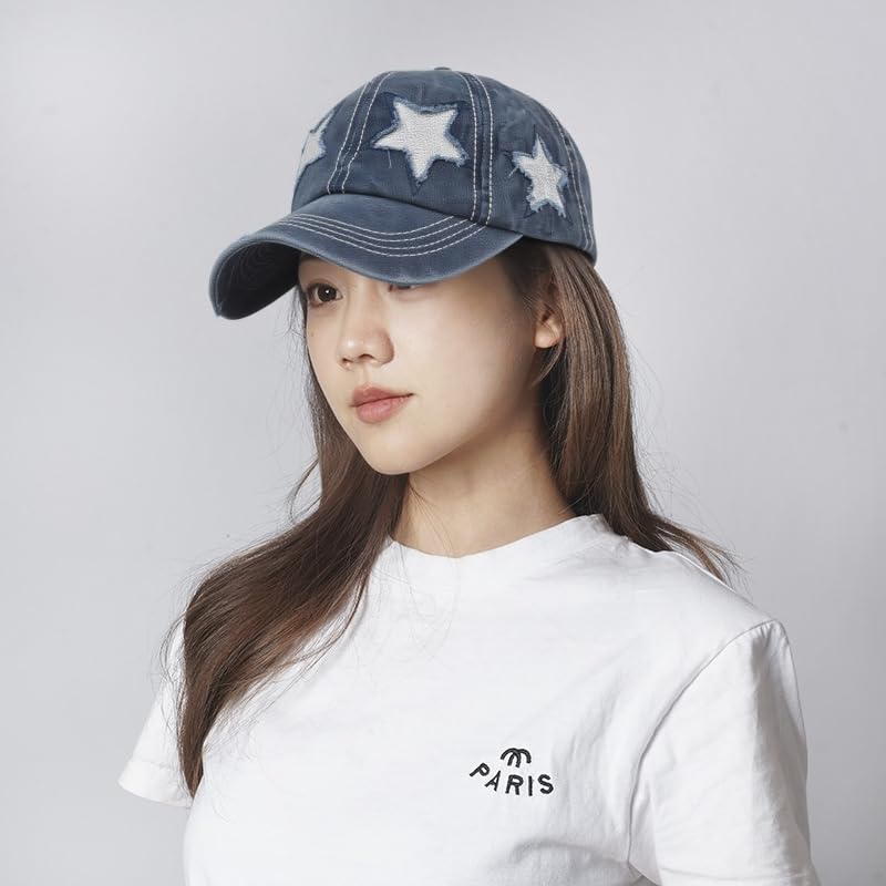 Image of Washed Scratch Frayed Baseball Cap Retro Adjustable with Five-Pointed Stars for Men Women Trucker Cap Unisex